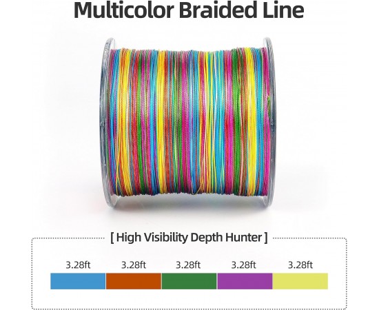 RUNCL Ultra Strong Braided Line - 500M - 0.40mm - 70lbs - 31.8KG - Multicolor 1 Meter Color