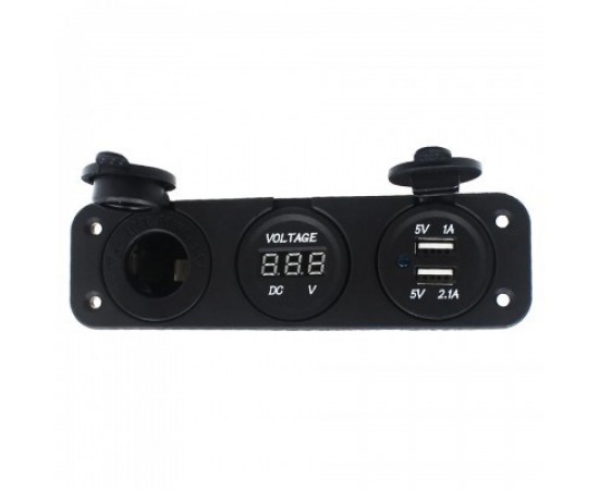 3Hole 3.1A Usb+Voltmeter+Power Socekt Blue Led CODE #1142